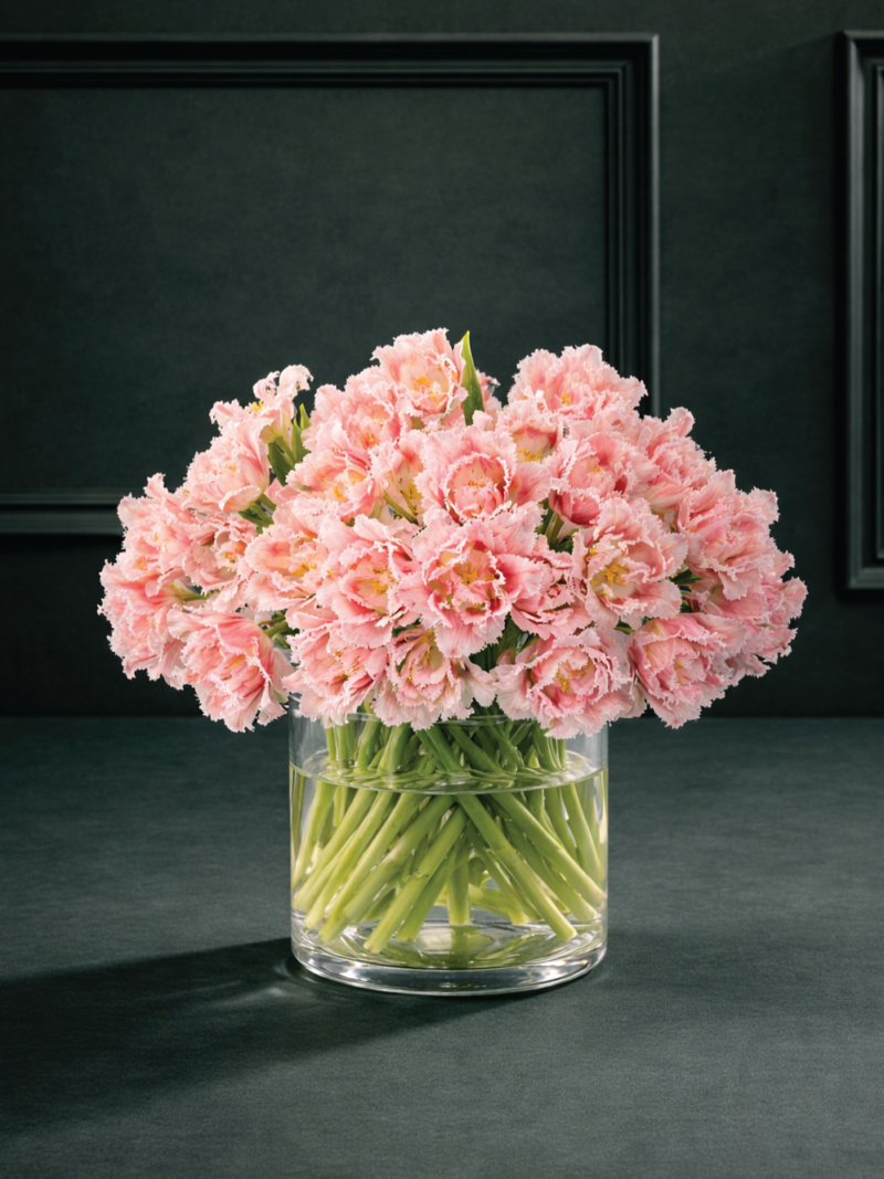 Grieztu rozā tulpju ziedu pušķis